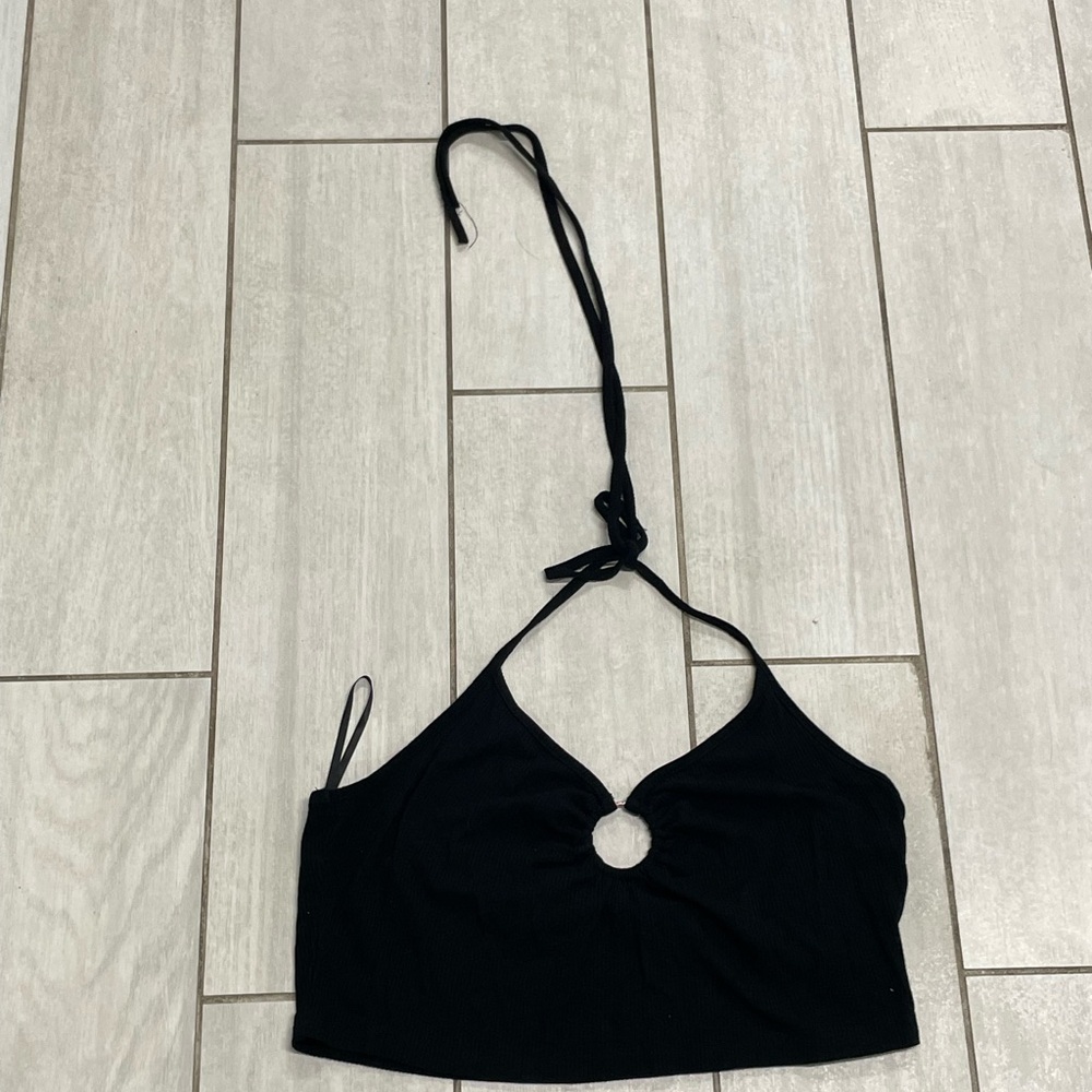 Black halter tie crop top